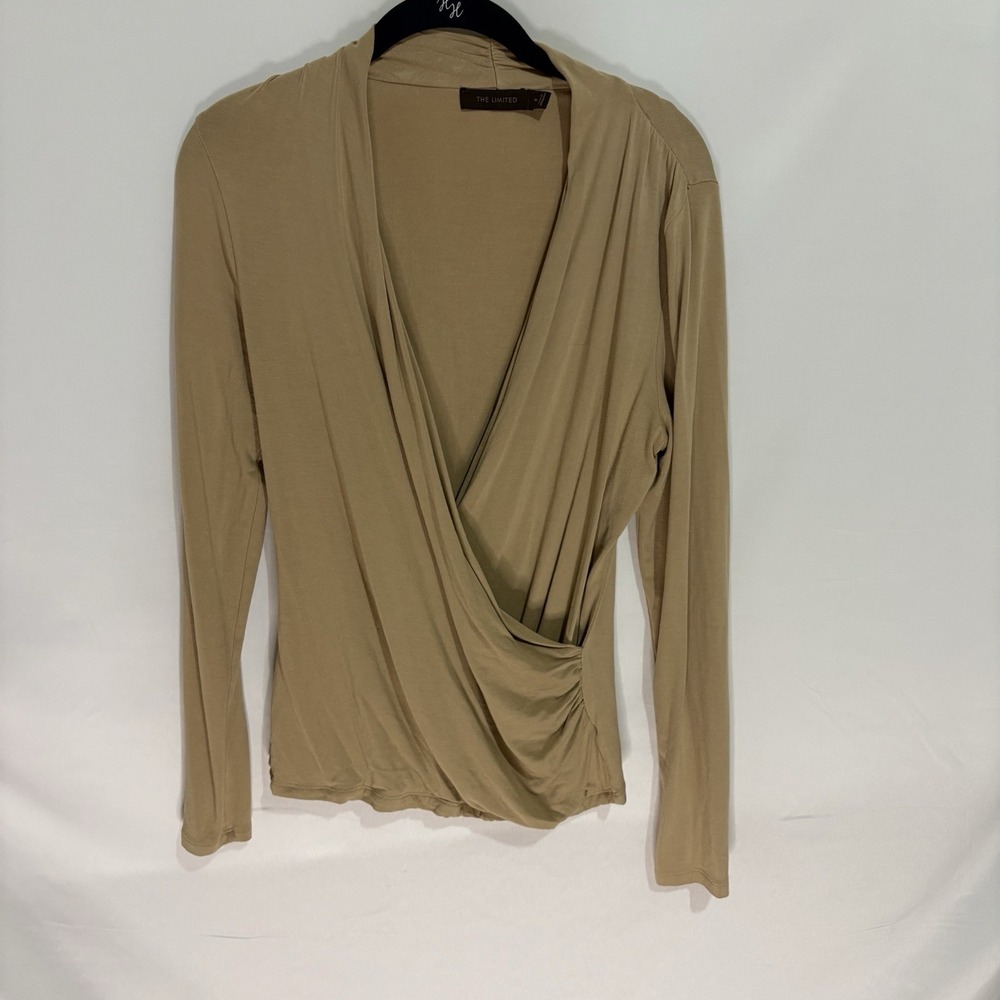 The Limited Women Beige Long Sleeve Wrap Blouse Top Size Medium Regular Fit